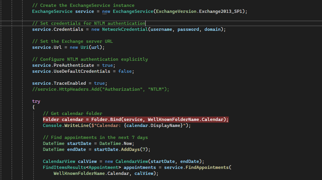 Exchange (EWS) with NTML-Authentication